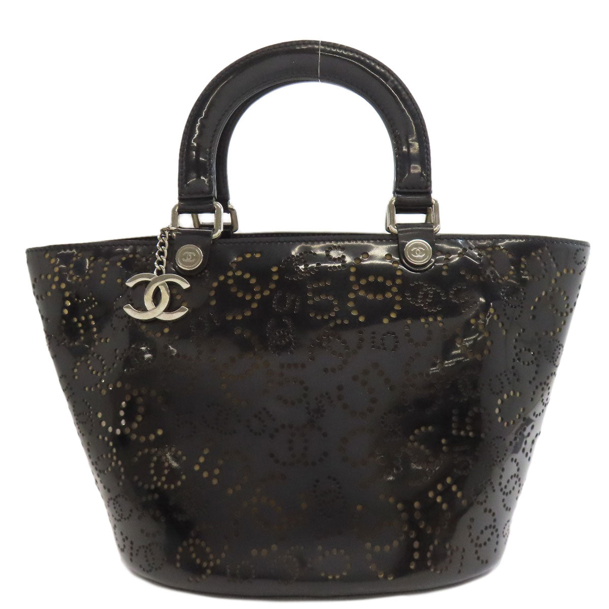 CHANEL Punching COCO Mark SilverHardware Handbag Enamel Ladies [Used]