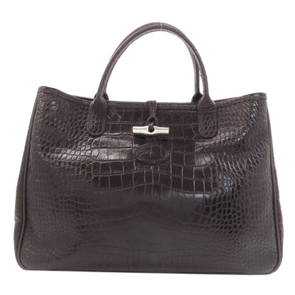 Longchamp Le Roseau embossed Tote Bag Leather Ladies [Used]