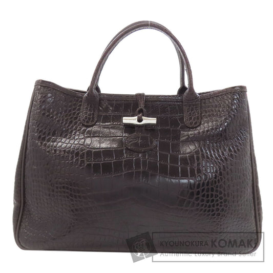 Longchamp Le Roseau embossed Tote Bag Leather Ladies [Used]