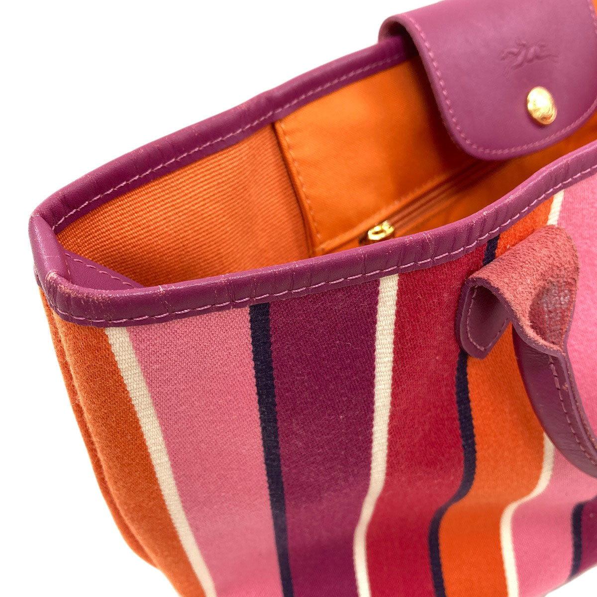 Longchamp Stripe Tote Bag Canvas Ladies [Used]