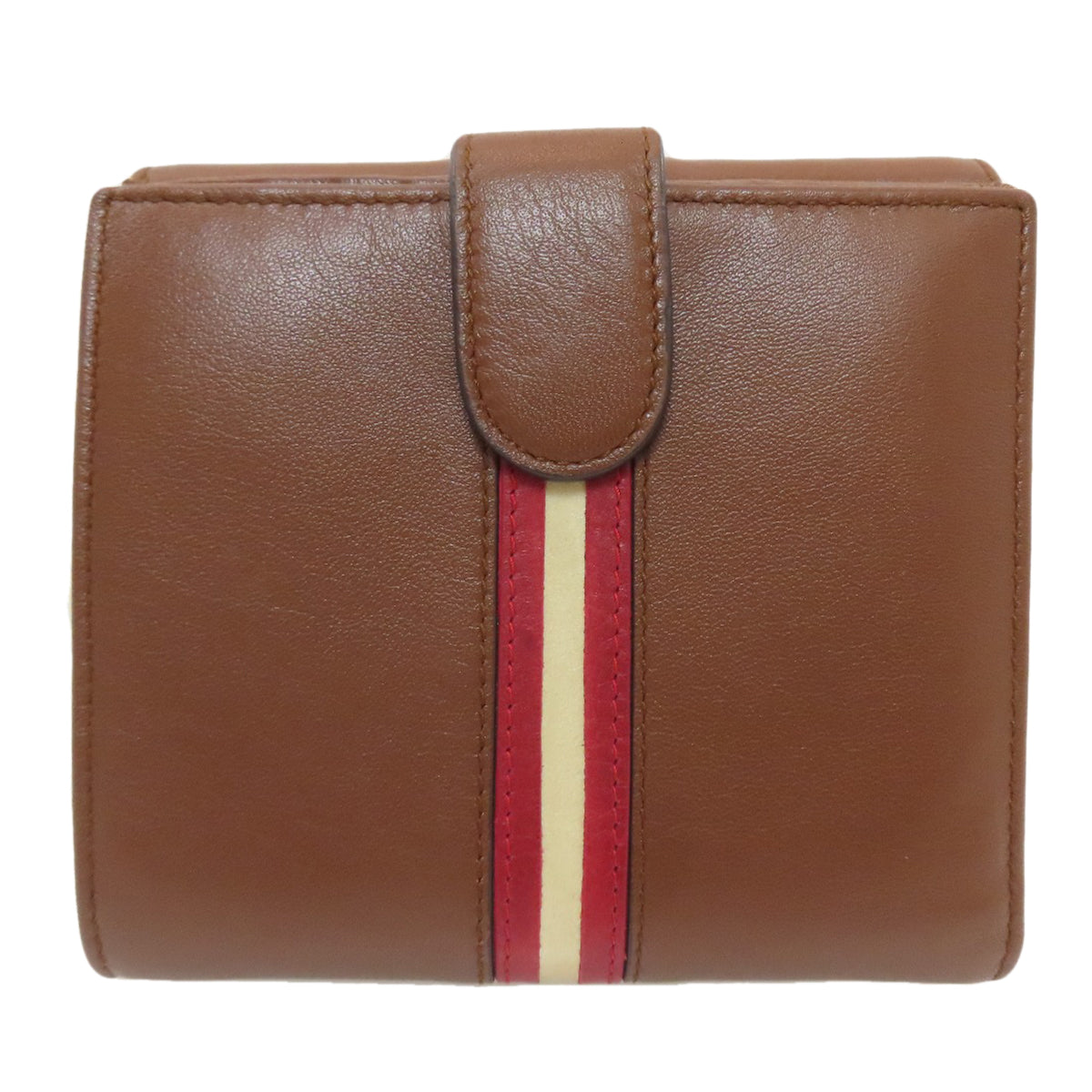 BALLY Barry Stripe Bifold Wallet with Coin Pocket Leather Ladies [Used]