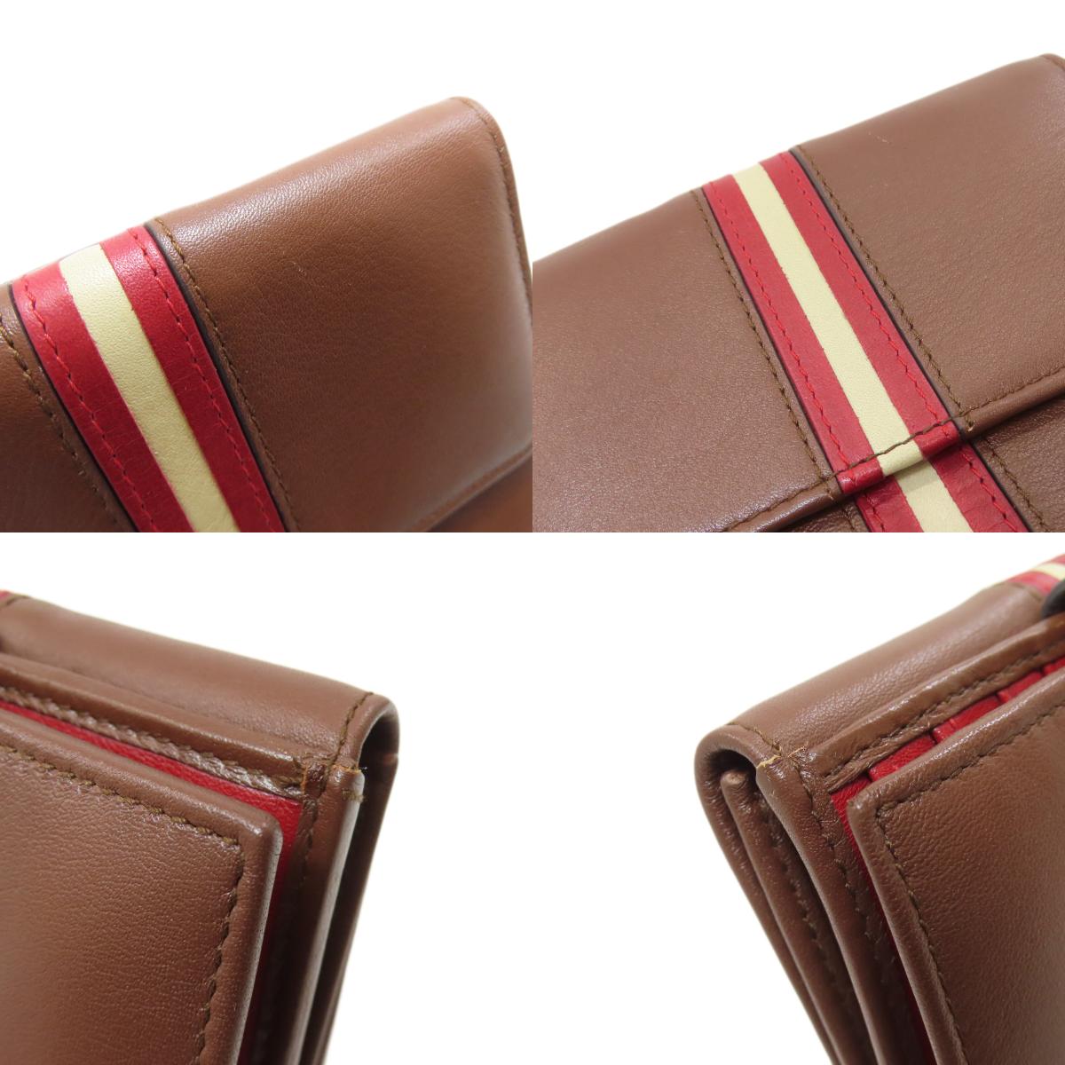 BALLY Barry Stripe Bifold Wallet with Coin Pocket Leather Ladies [Used]