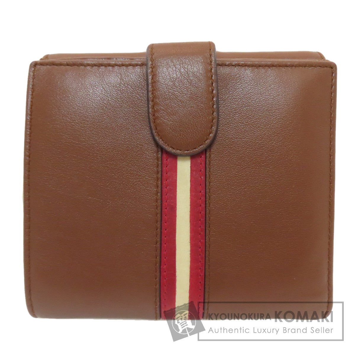 BALLY Barry Stripe Bifold Wallet with Coin Pocket Leather Ladies [Used]