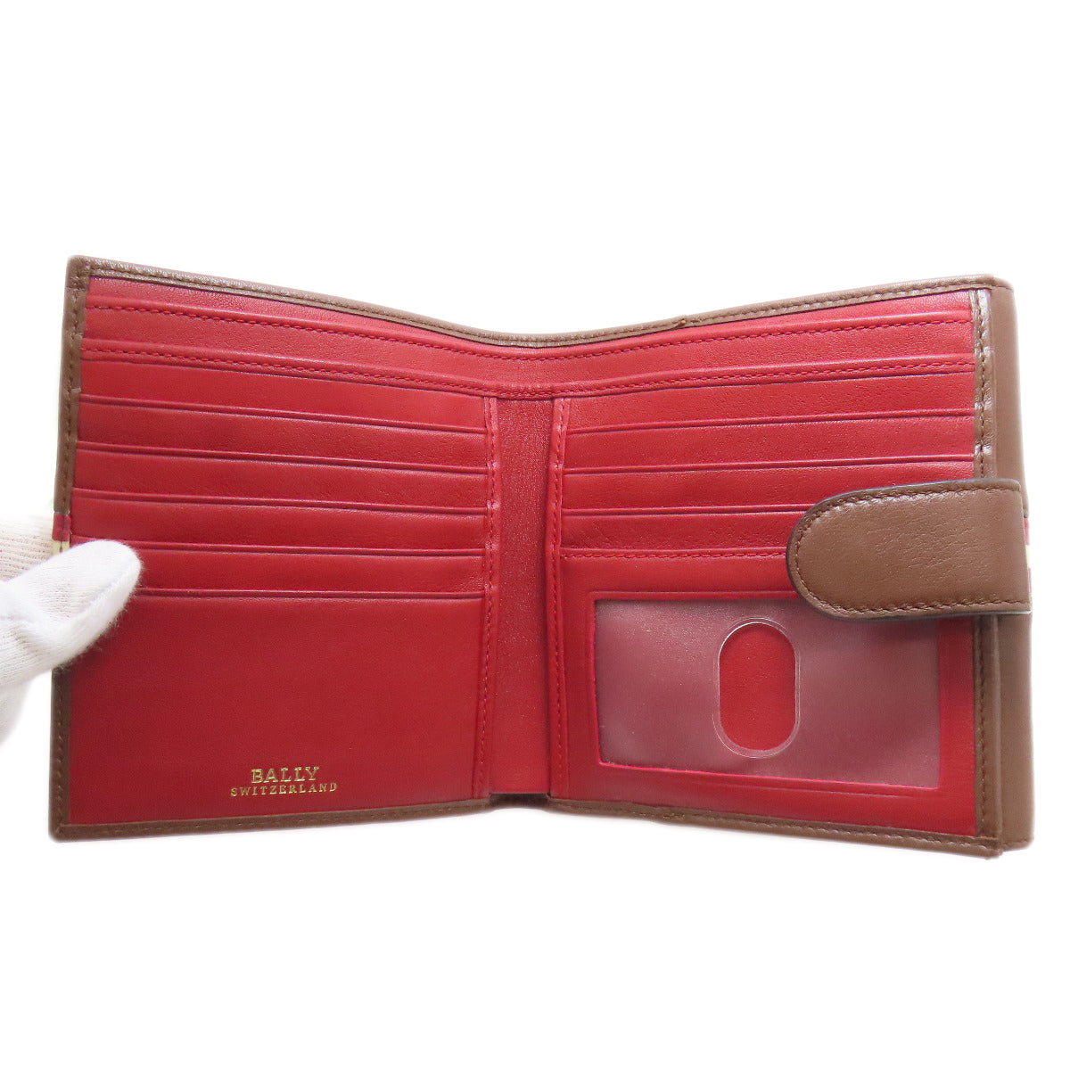 BALLY Barry Stripe Bifold Wallet with Coin Pocket Leather Ladies [Used]