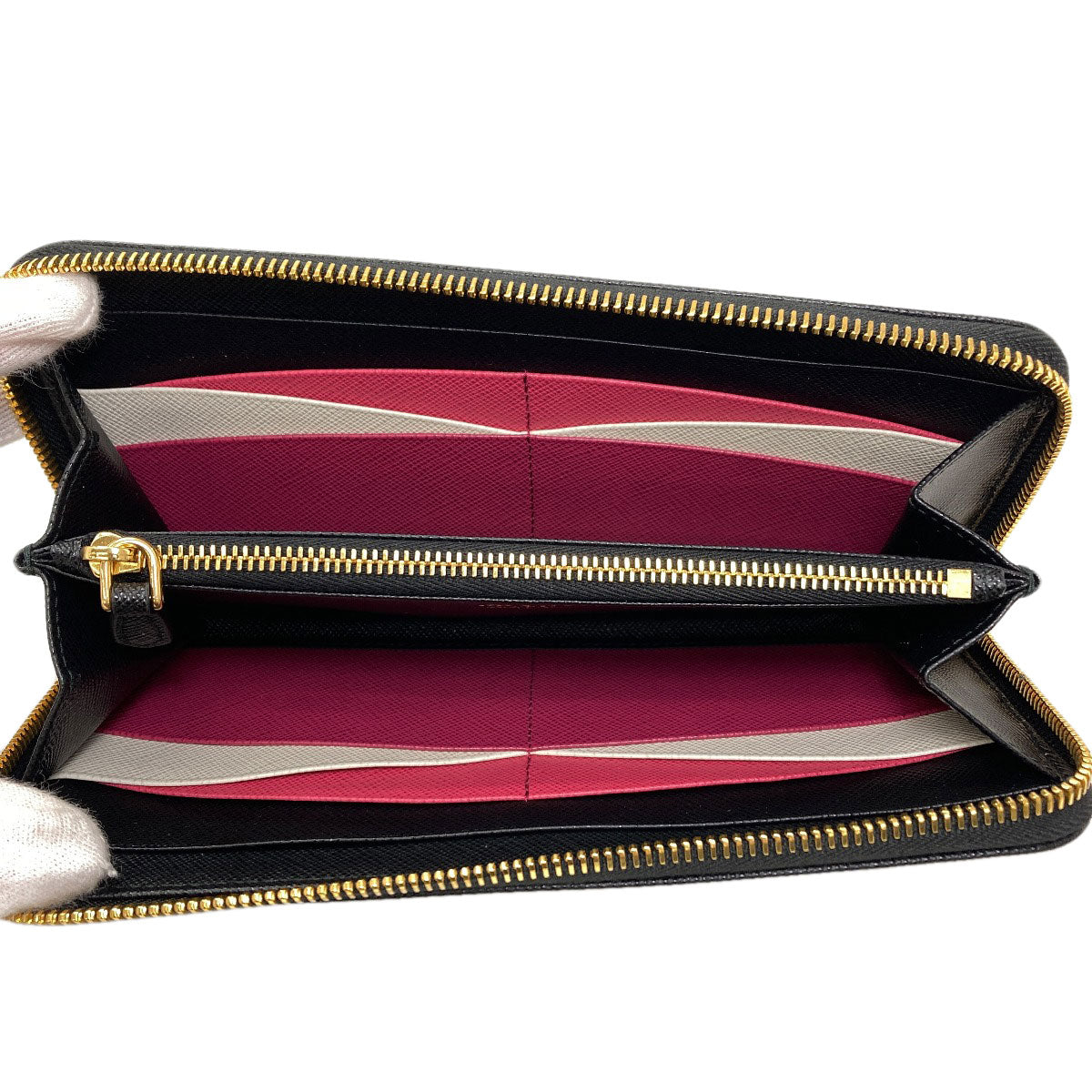PRADA logo Long wallet (with coin pocket) Safiano Ladies [Used]