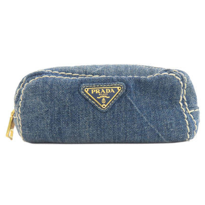 PRADA Logo Hardware Cosmetics Pouch Denim Ladies [Used]