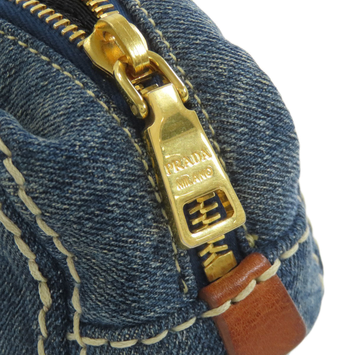 PRADA Logo Hardware Cosmetics Pouch Denim Ladies [Used]
