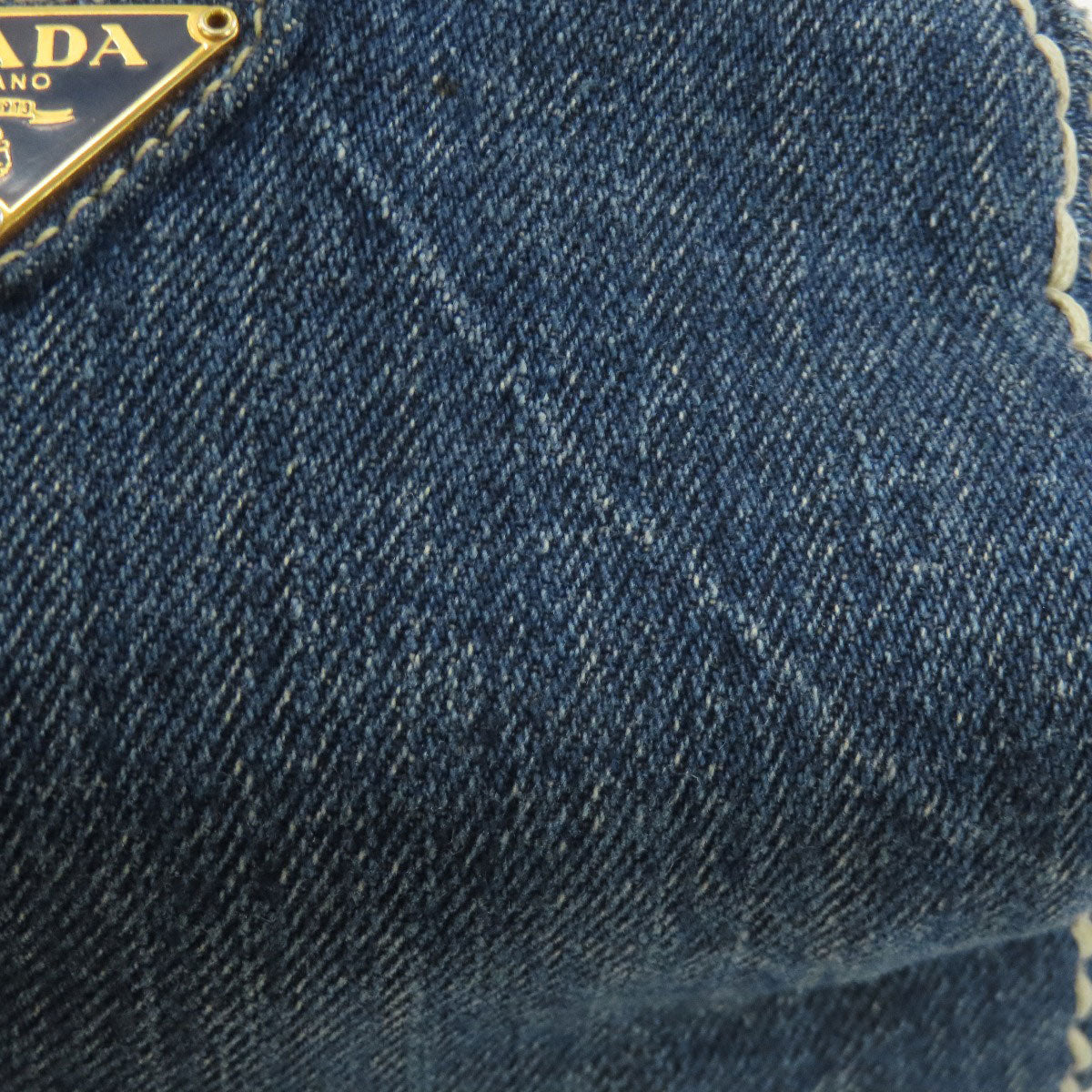 PRADA Logo Hardware Cosmetics Pouch Denim Ladies [Used]