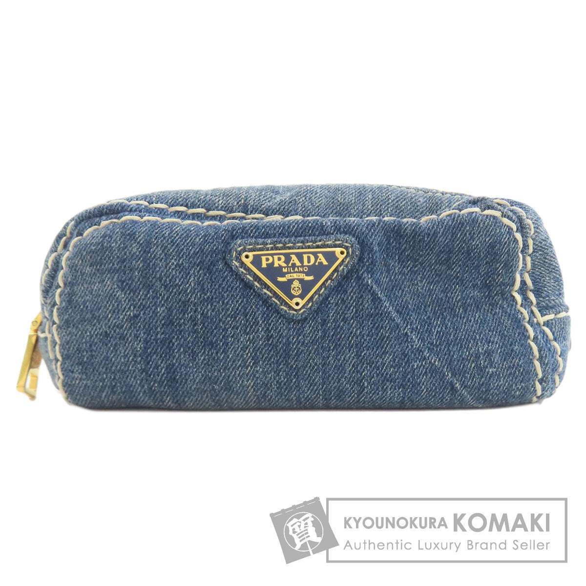 PRADA Logo Hardware Cosmetics Pouch Denim Ladies [Used]