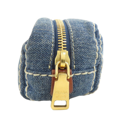 PRADA Logo Hardware Cosmetics Pouch Denim Ladies [Used]