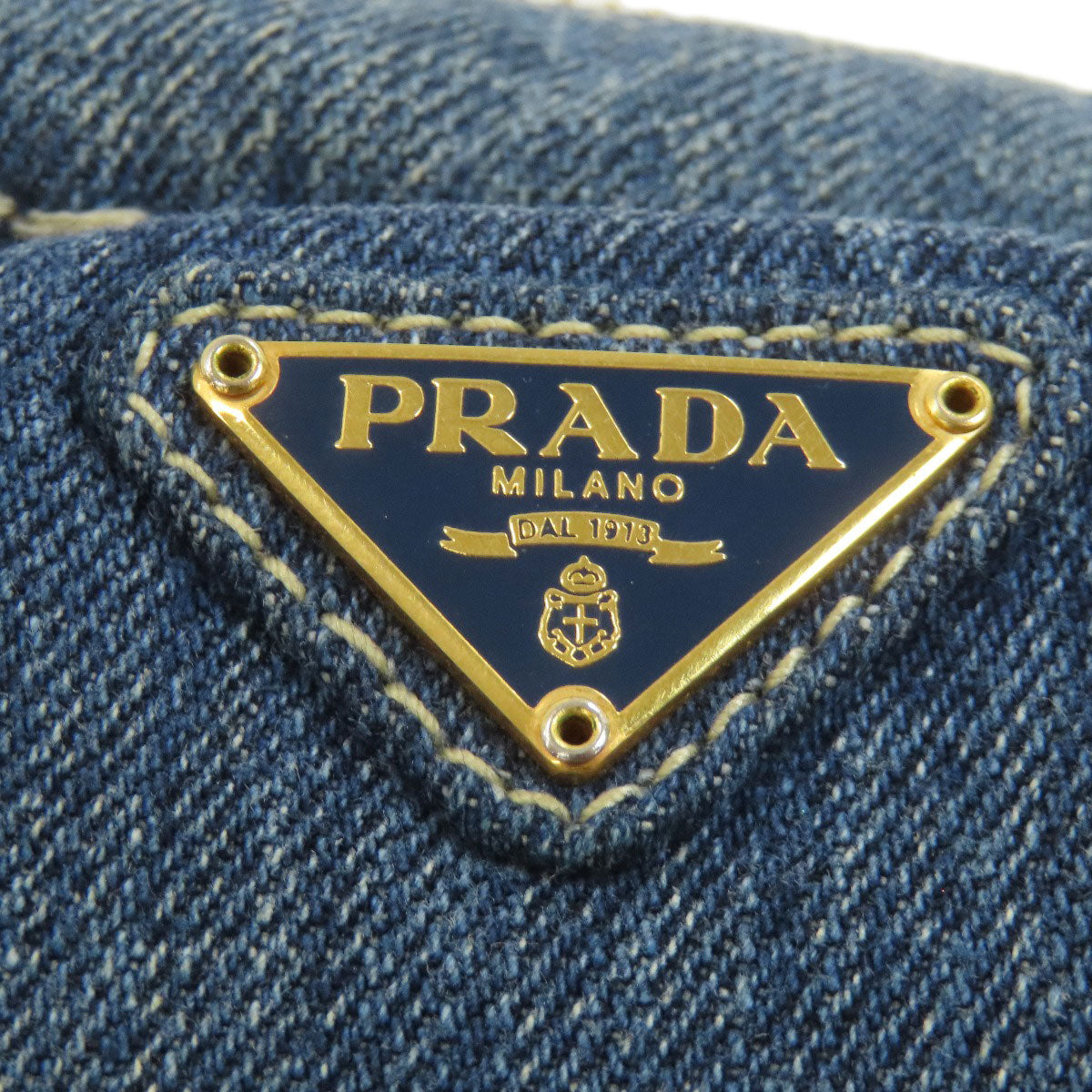 PRADA Logo Hardware Cosmetics Pouch Denim Ladies [Used]