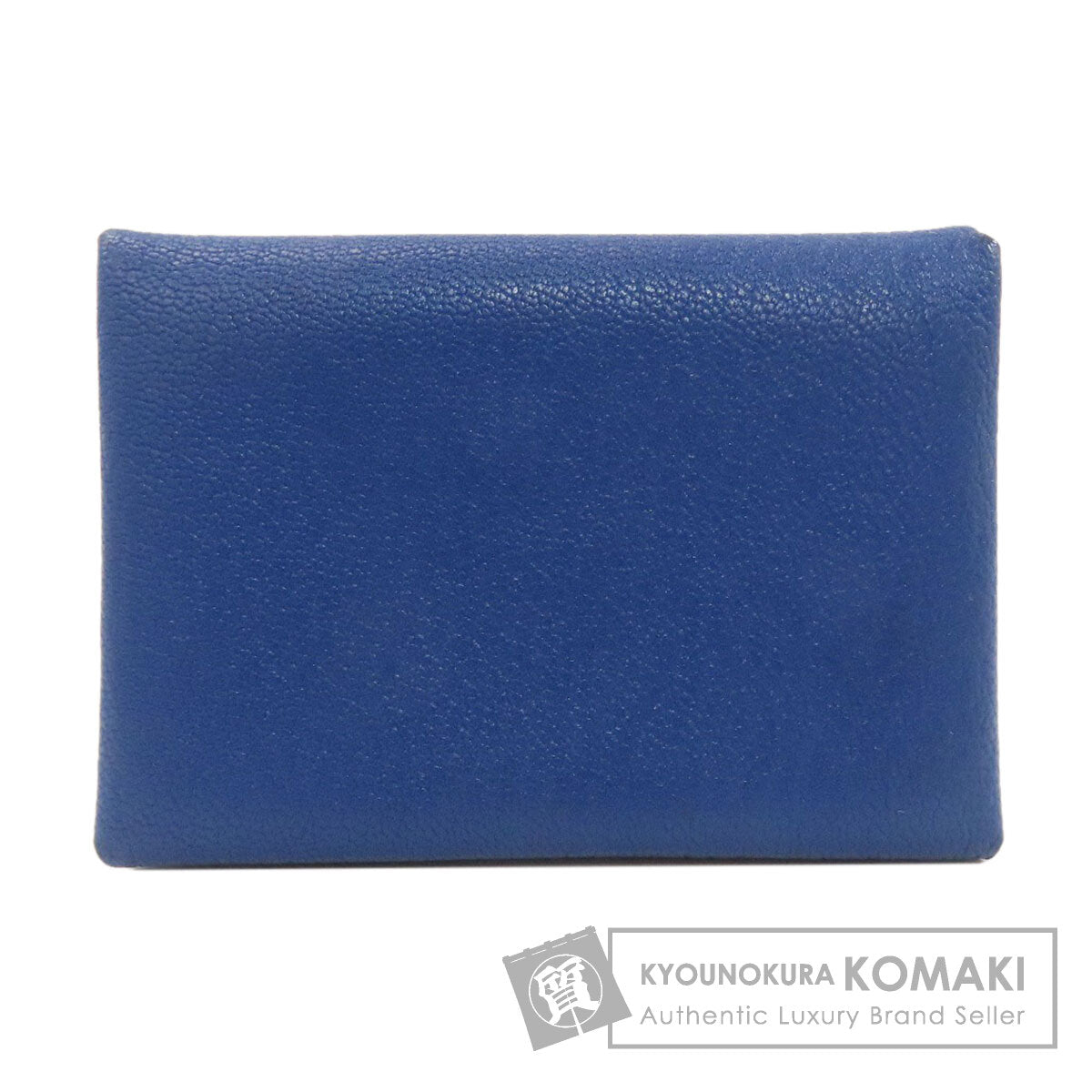 HERMES Calvi Duo Blue France SilverHardware Card Case Chevre Ladies [Used]