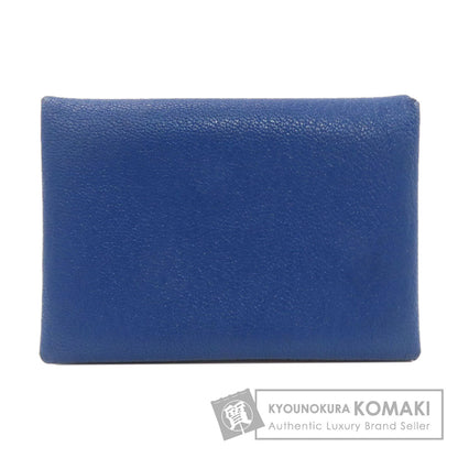 HERMES Calvi Duo Blue France SilverHardware Card Case Chevre Ladies [Used]