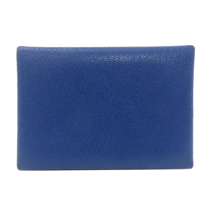 HERMES Calvi Duo Blue France SilverHardware Card Case Chevre Ladies [Used]