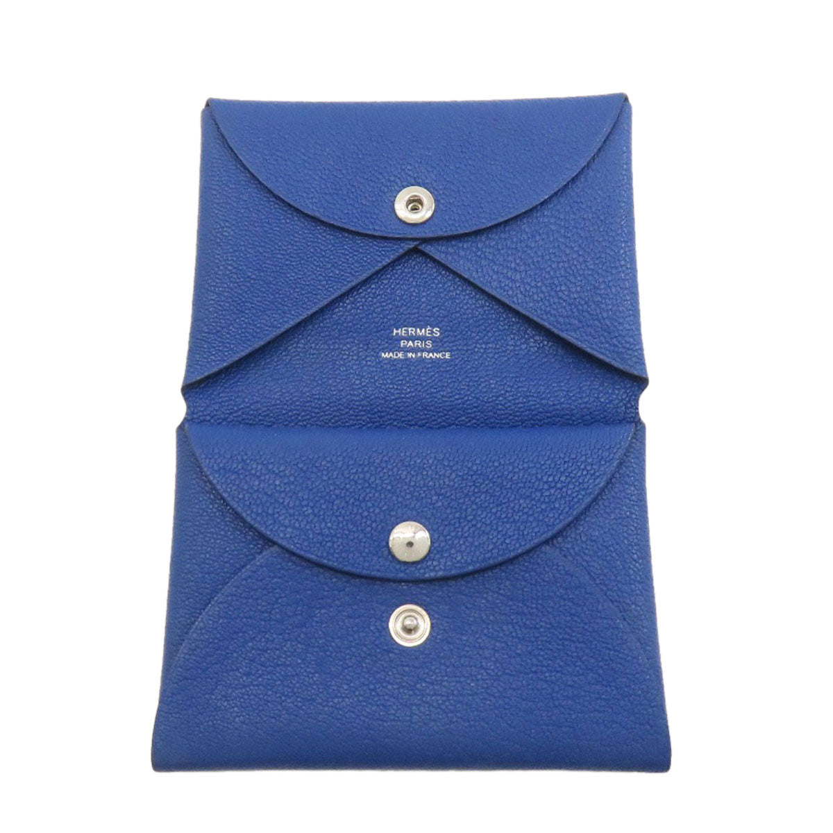 HERMES Calvi Duo Blue France SilverHardware Card Case Chevre Ladies [Used]