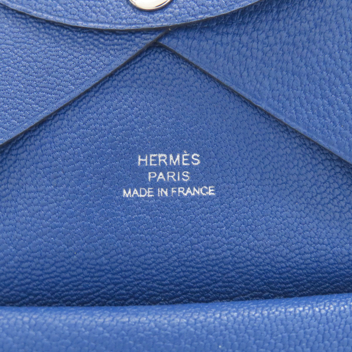 HERMES Calvi Duo Blue France SilverHardware Card Case Chevre Ladies [Used]