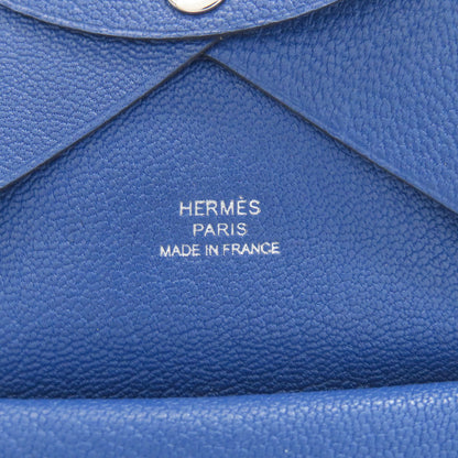 HERMES Calvi Duo Blue France SilverHardware Card Case Chevre Ladies [Used]