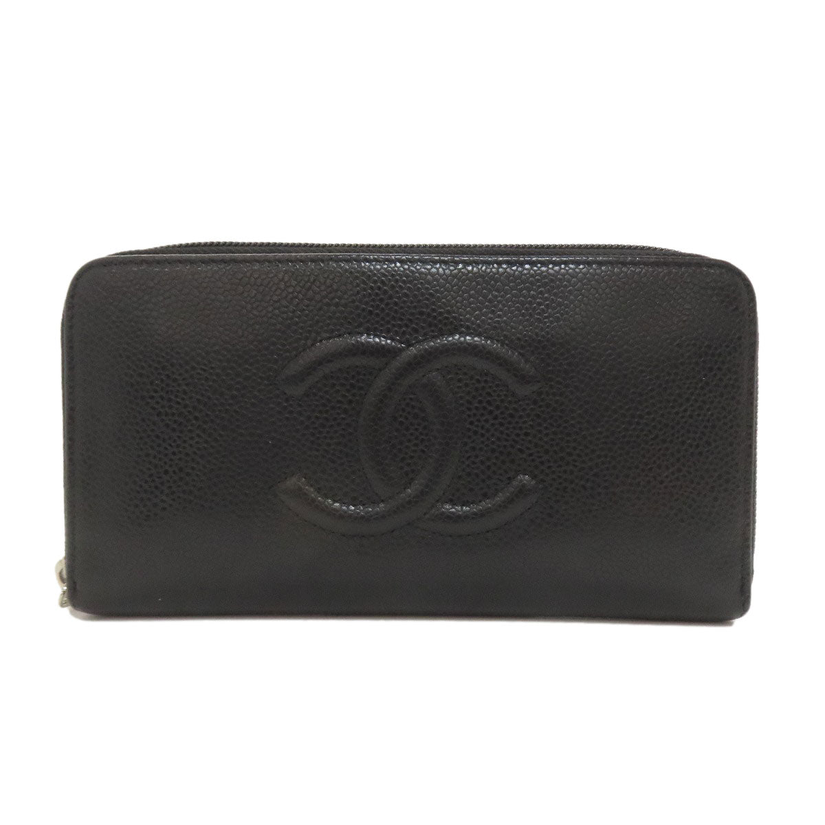 CHANEL COCO Mark SilverHardware Long wallet (with coin pocket) Grained Calfskin Skin Ladies [Used]