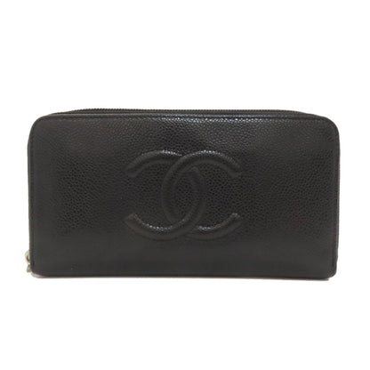 CHANEL COCO Mark SilverHardware Long wallet (with coin pocket) Grained Calfskin Skin Ladies [Used]