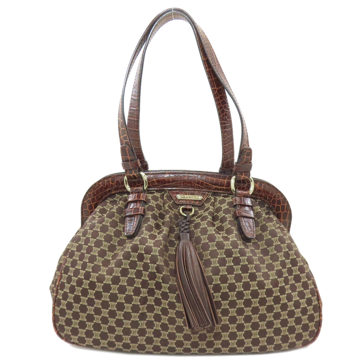 セリーヌ マカダム柄 フリンジ ハンドバッグ キャンバス レディース 【中古】【CELINE】