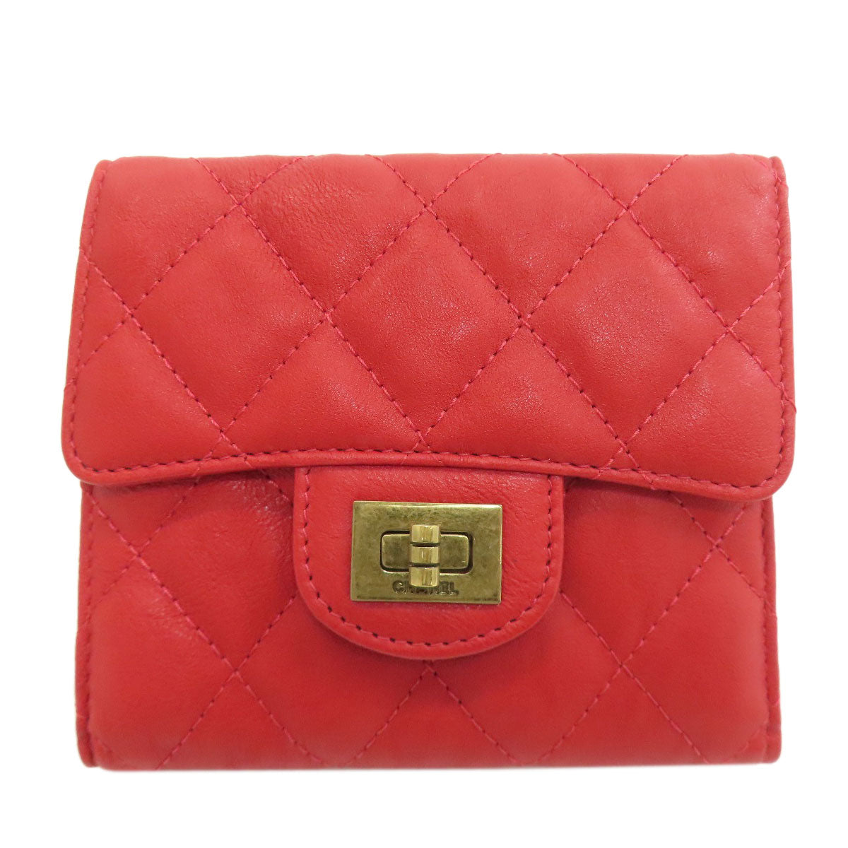 CHANEL 2.55 Matelasse Compact Wallet GoldHardware Bifold Wallet with Coin Pocket Calf Ladies [Used]