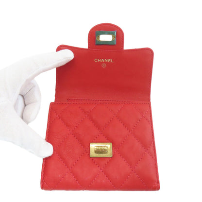 CHANEL 2.55 Matelasse Compact Wallet GoldHardware Bifold Wallet with Coin Pocket Calf Ladies [Used]