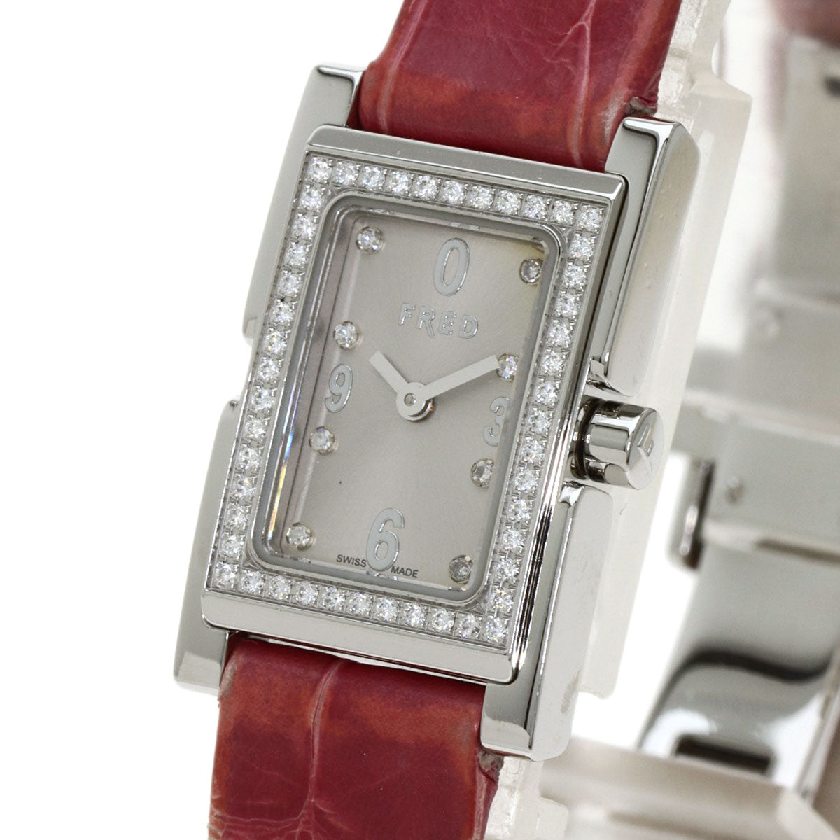 FRED Bezel Diamond Watches  Stainless Steel/Leather Ladies