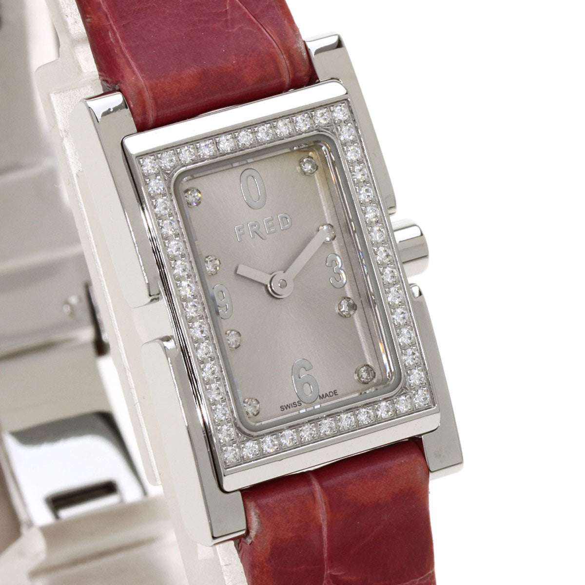 FRED Bezel Diamond Watches  Stainless Steel/Leather Ladies