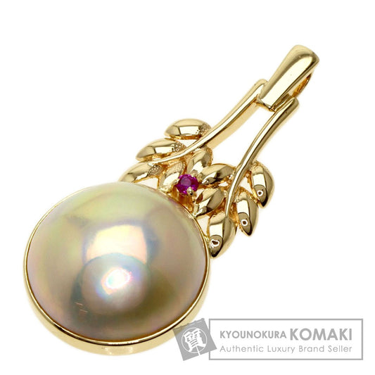 MIKIMOTO   Pendant top Mabe Pearl Pearl Ruby K14 Yellow Gold Ladies