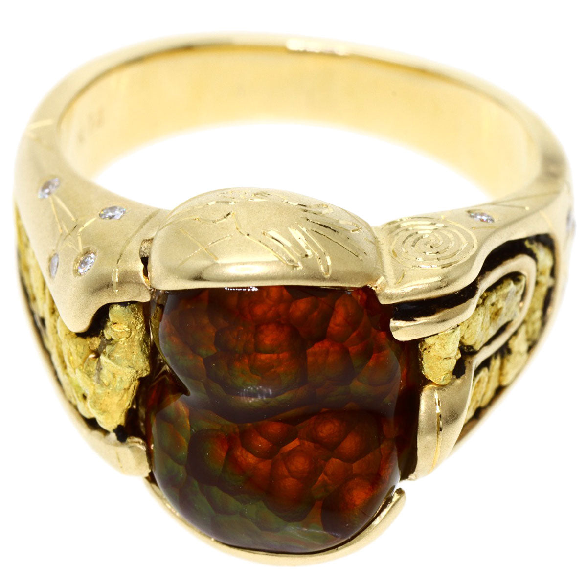 MITSUO KAJI   Ring Ammolite Diamond K14 Yellow Gold Ladies