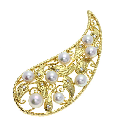 MIKIMOTO   Brooch Akoya Pearl Pearl Diamond K18 Yellow Gold Ladies