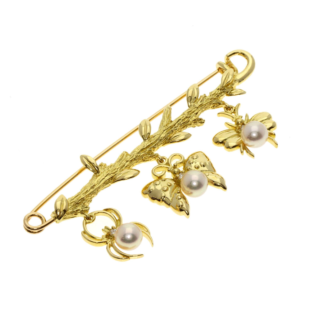 MIKIMOTO   Brooch Spider Butterfly Bee Akoya Pearl Pearl Diamond K18 Yellow Gold Ladies