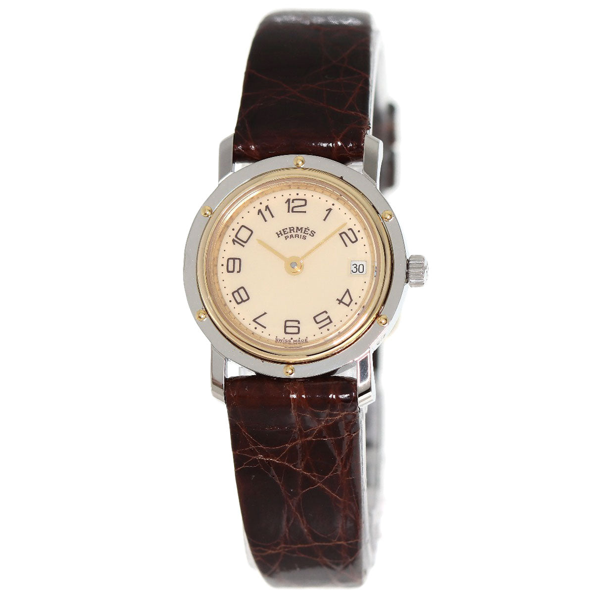 HERMES Clipper Watches  Stainless Steel/Leather Ladies