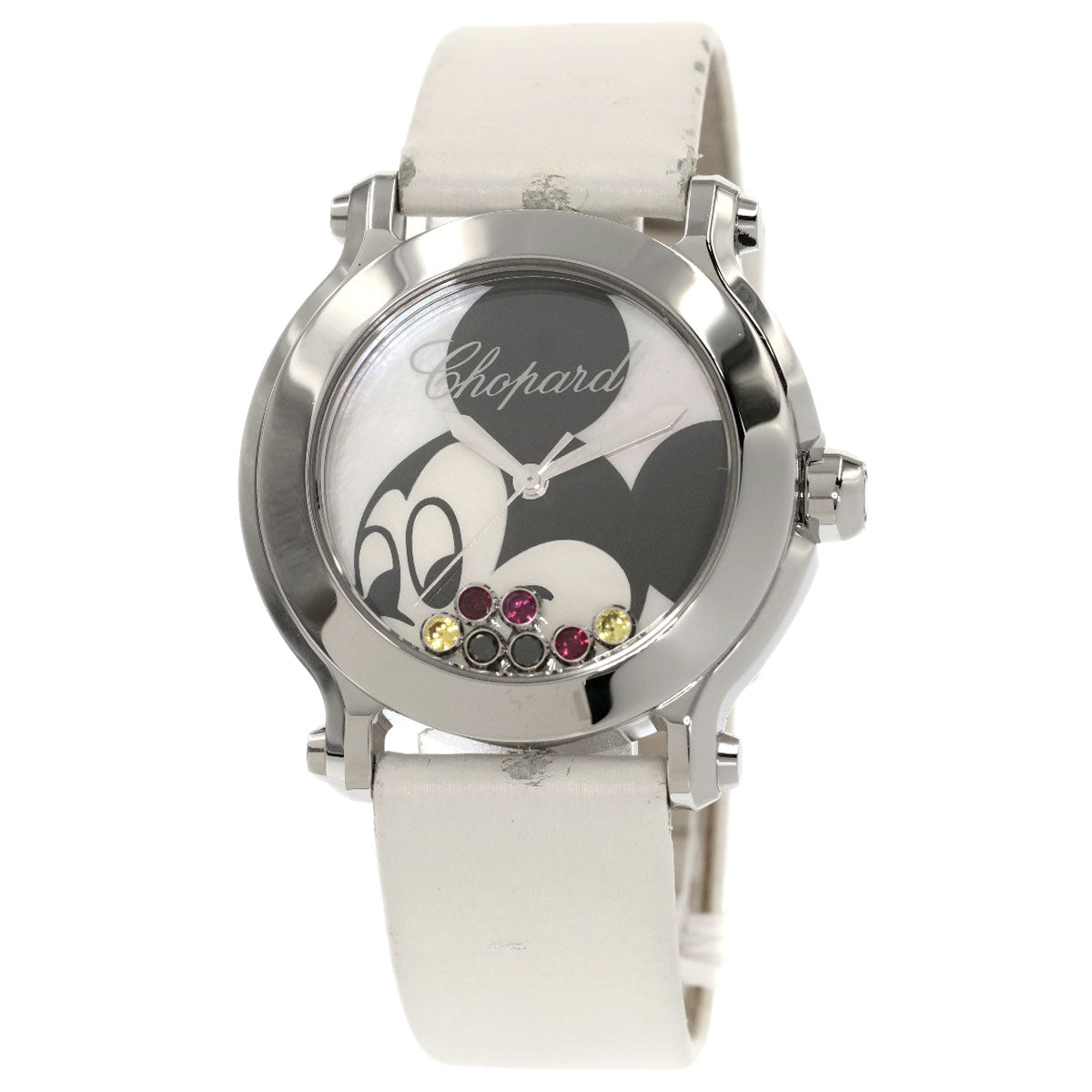 Chopard Happy Mickey Ruby Sapphire Black Diamond Watches 27/8509 Stainless Steel/Leather Ladies