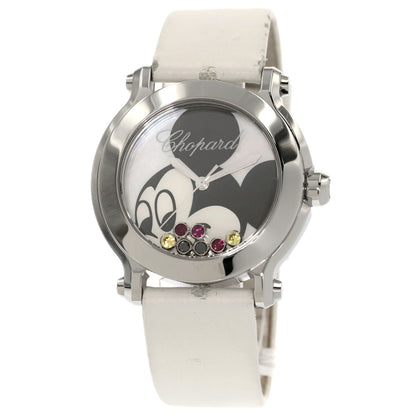 Chopard Happy Mickey Ruby Sapphire Black Diamond Watches 27/8509 Stainless Steel/Leather Ladies