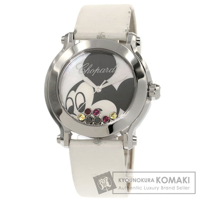 Chopard Happy Mickey Ruby Sapphire Black Diamond Watches 27/8509 Stainless Steel/Leather Ladies