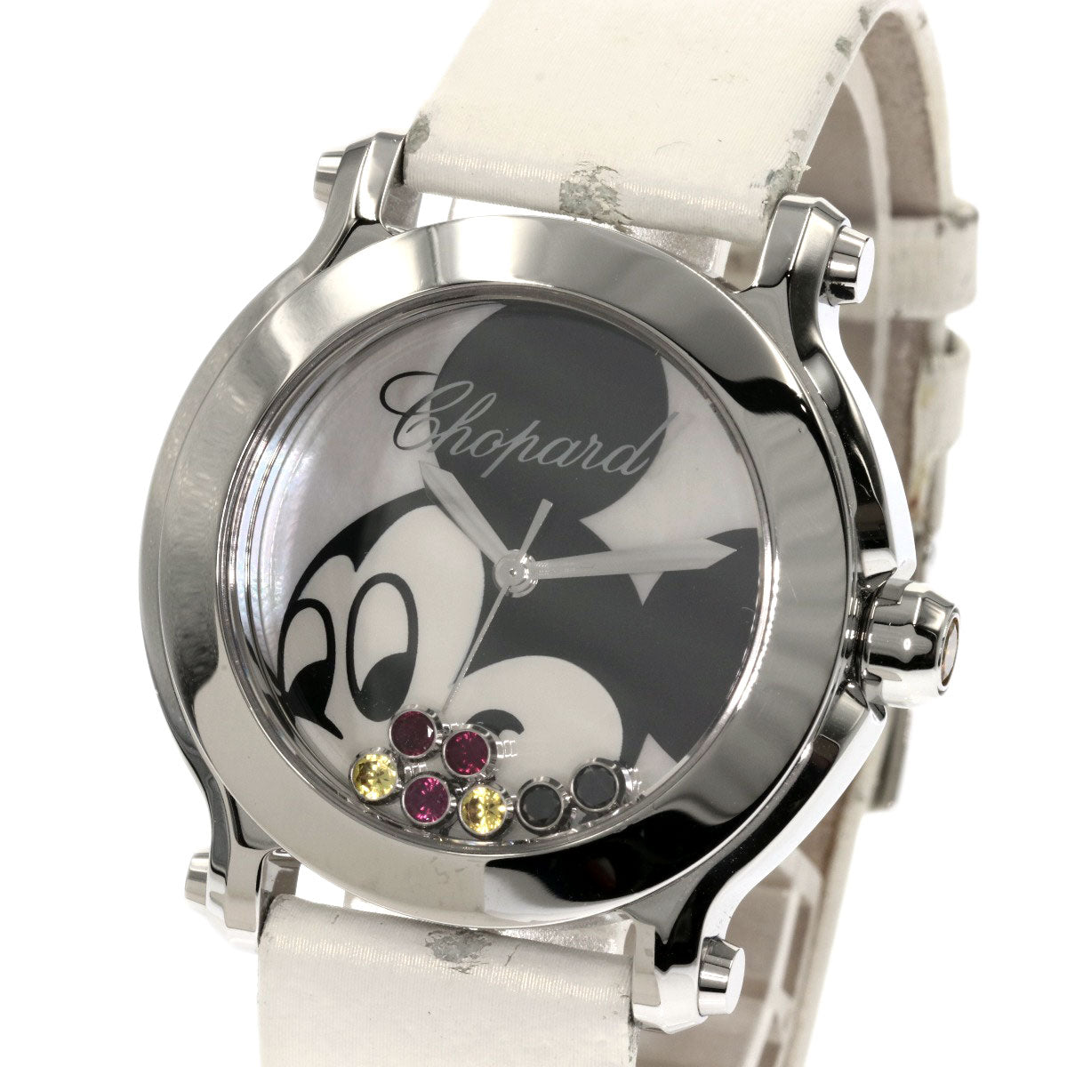 Chopard Happy Mickey Ruby Sapphire Black Diamond Watches 27/8509 Stainless Steel/Leather Ladies