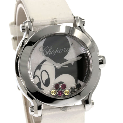 Chopard Happy Mickey Ruby Sapphire Black Diamond Watches 27/8509 Stainless Steel/Leather Ladies