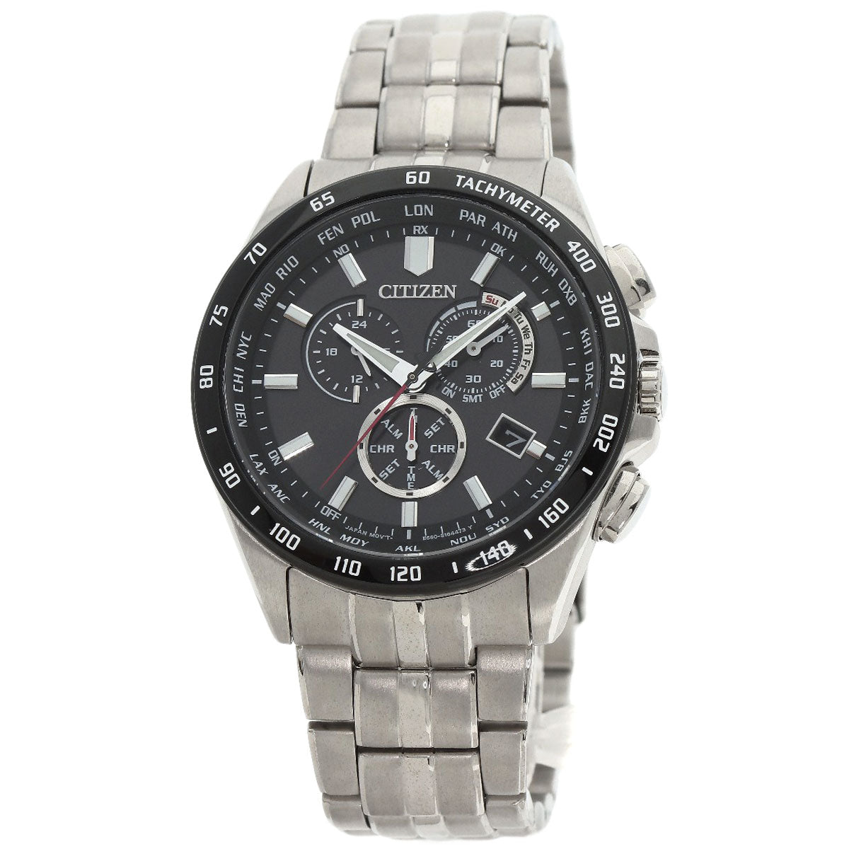 CITIZEN Eco Drive World Time Chronograph Watches CB5874-90E Stainless Steel/Stainless Steel mens