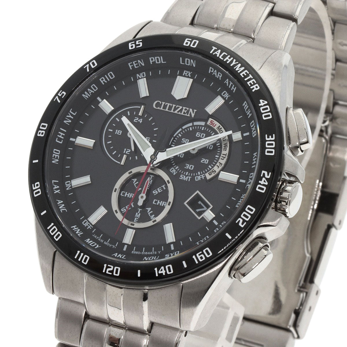 CITIZEN Eco Drive World Time Chronograph Watches CB5874-90E Stainless Steel/Stainless Steel mens