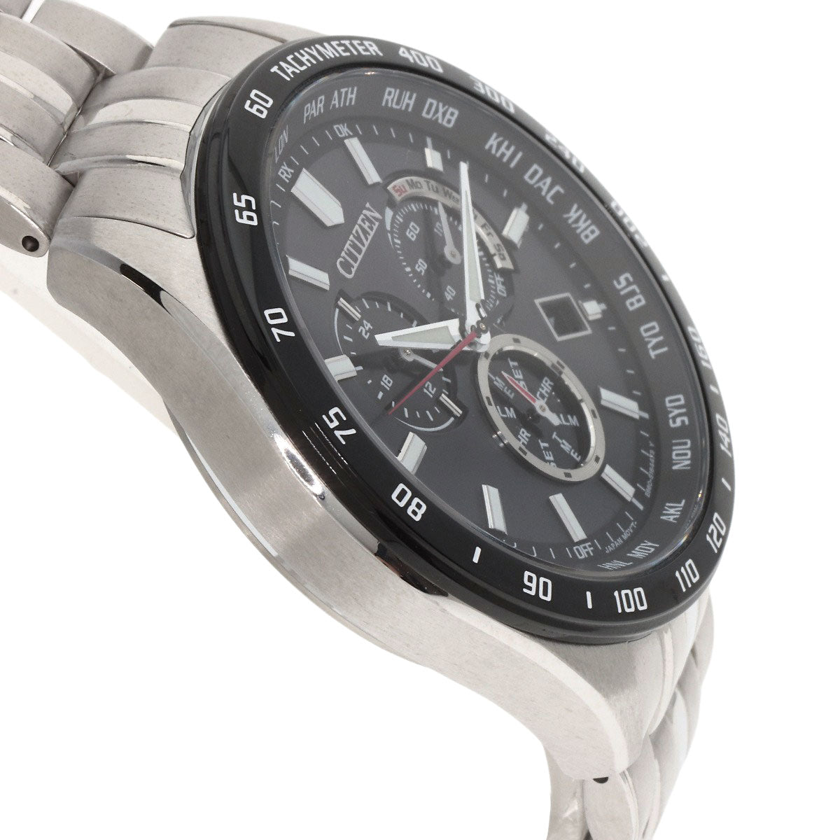 CITIZEN Eco Drive World Time Chronograph Watches CB5874-90E Stainless Steel/Stainless Steel mens