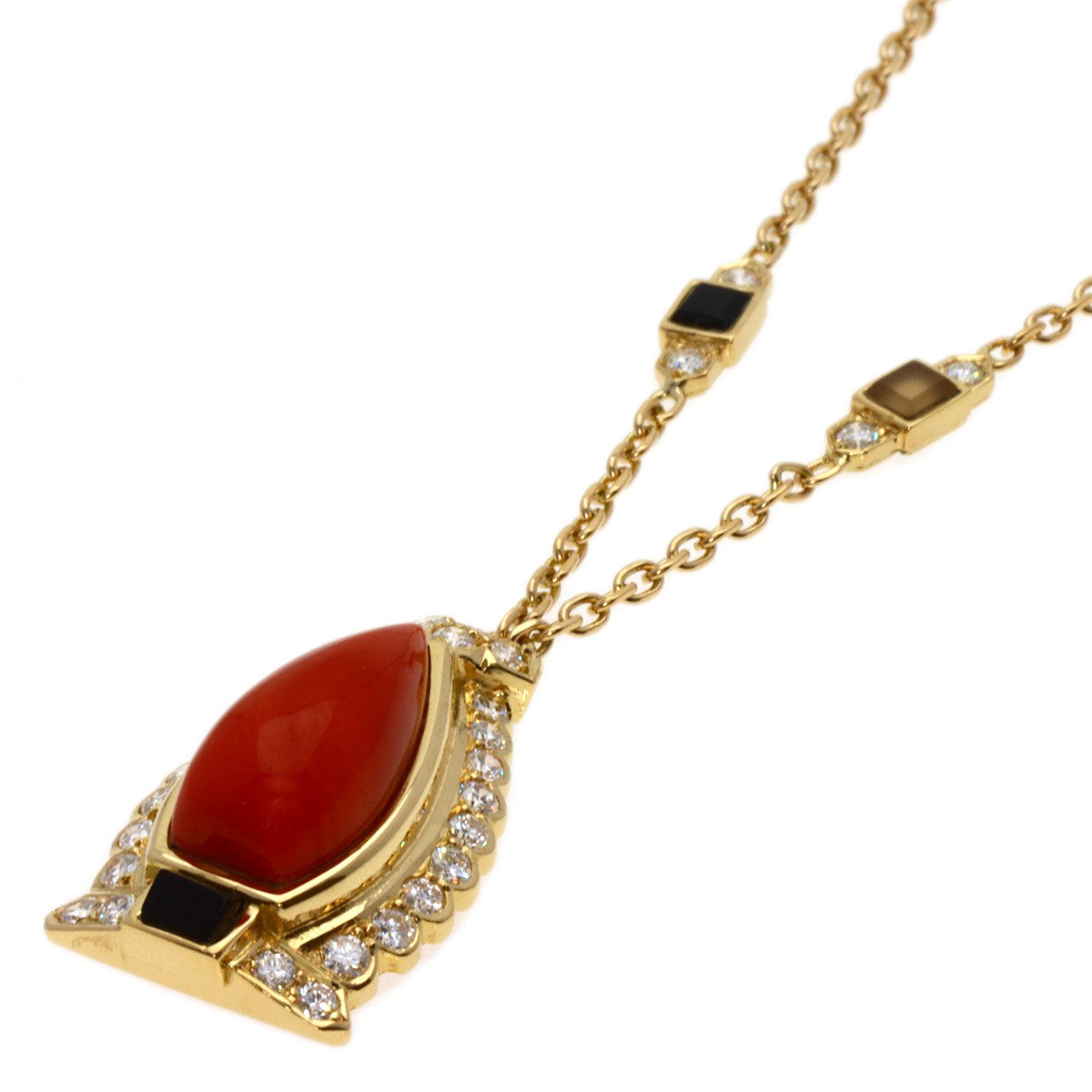 CARTIER   Necklace Antique Coral Onyx Smoky Quartz Diamond K18 Yellow Gold Ladies