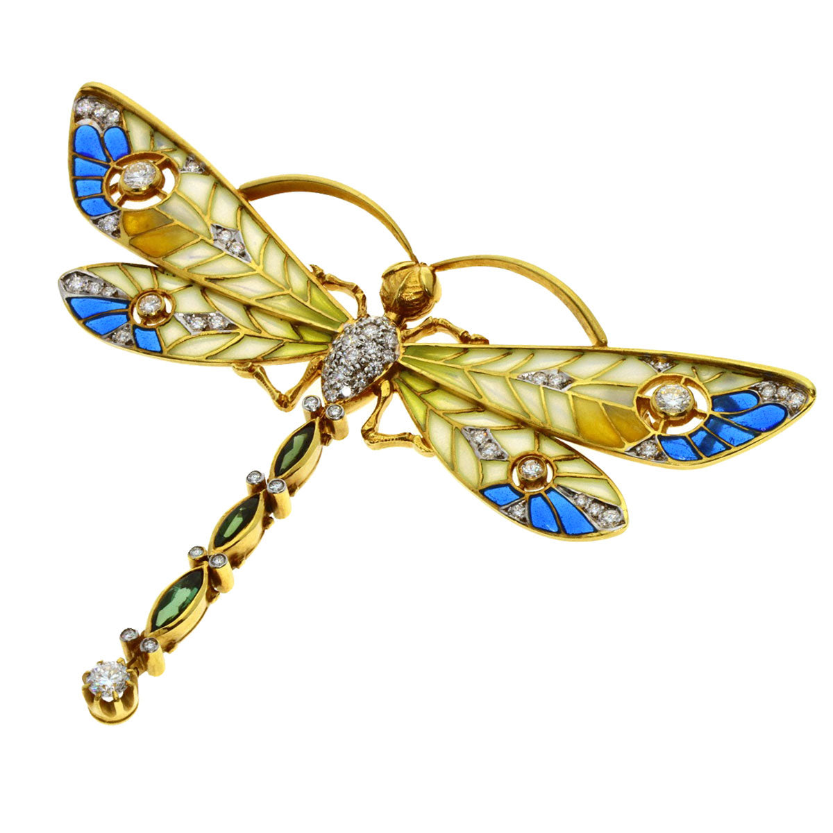 MASRIERA   Brooch Cloisonne Tourmaline Diamond K18 Yellow Gold Ladies