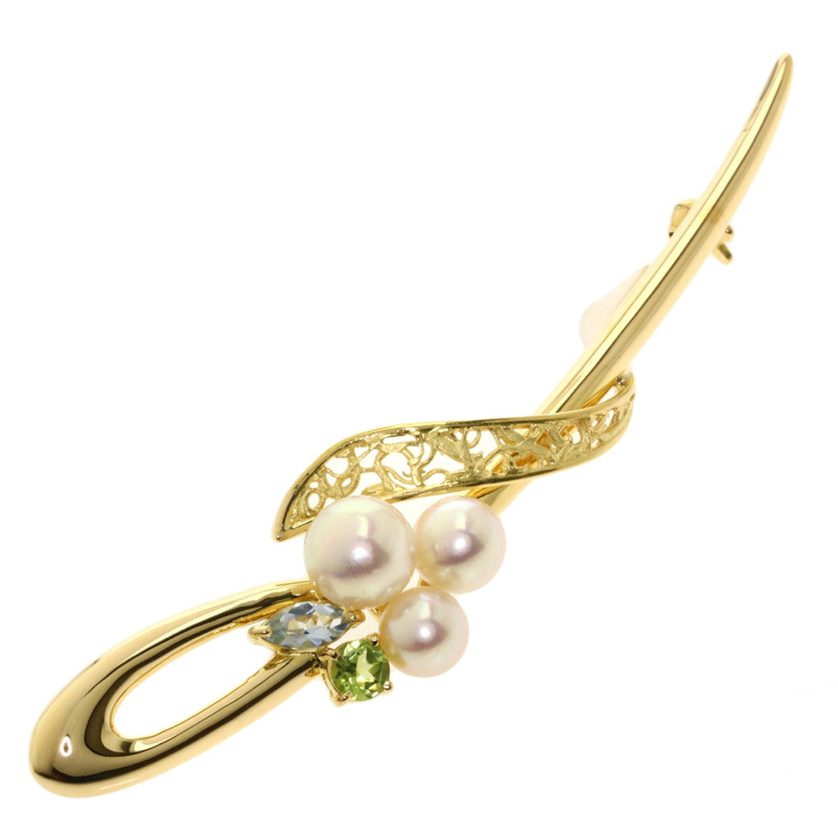 TASAKI   Brooch Akoya Pearl Pearl Peridot Blue Topaz K18 Yellow Gold Ladies