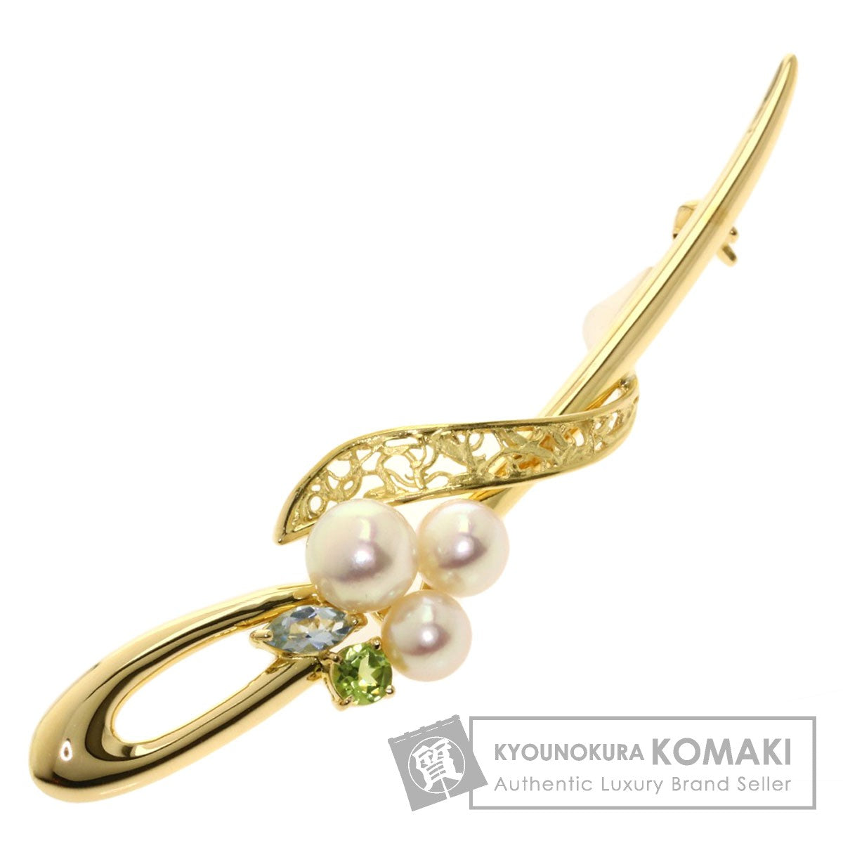 TASAKI   Brooch Akoya Pearl Pearl Peridot Blue Topaz K18 Yellow Gold Ladies