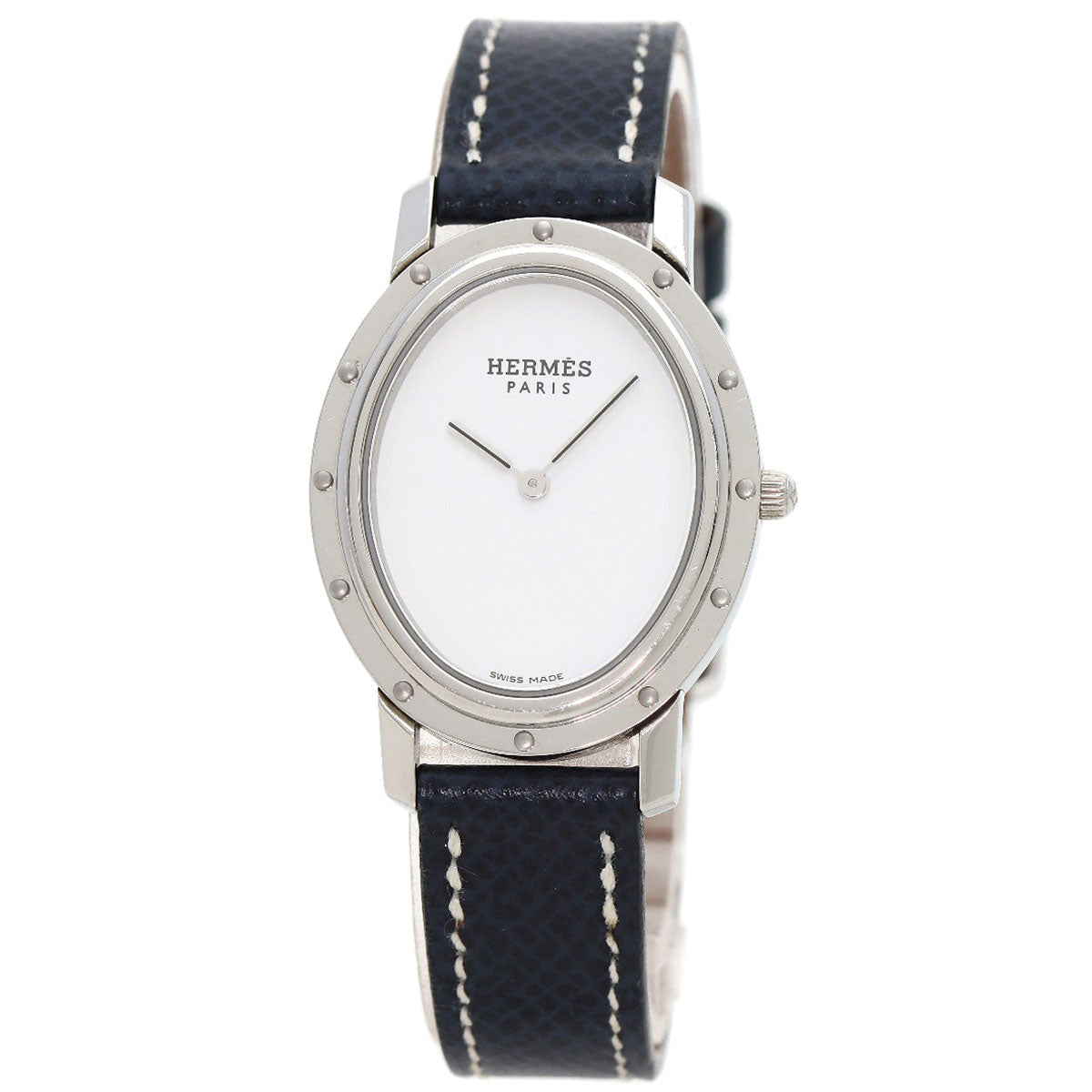 HERMES Clipper oval Watches CO1.510 Stainless Steel/Leather Ladies