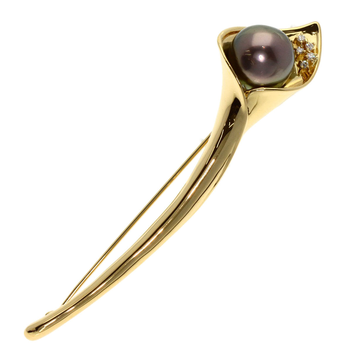 TASAKI   Brooch South Sea Black Pearl Diamond K18 Yellow Gold Ladies