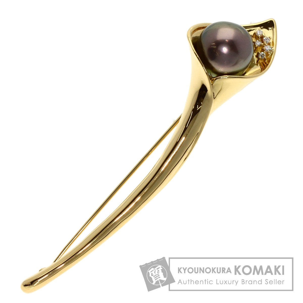 TASAKI   Brooch South Sea Black Pearl Diamond K18 Yellow Gold Ladies