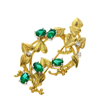 IWAKURA KOJI   Brooch Emerald Diamond Platinum PT900 18K Yellow GoldLadies