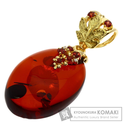 IWAKURA KOJI   Pendant top Amber Garnet Diamond K18 Yellow Gold Ladies